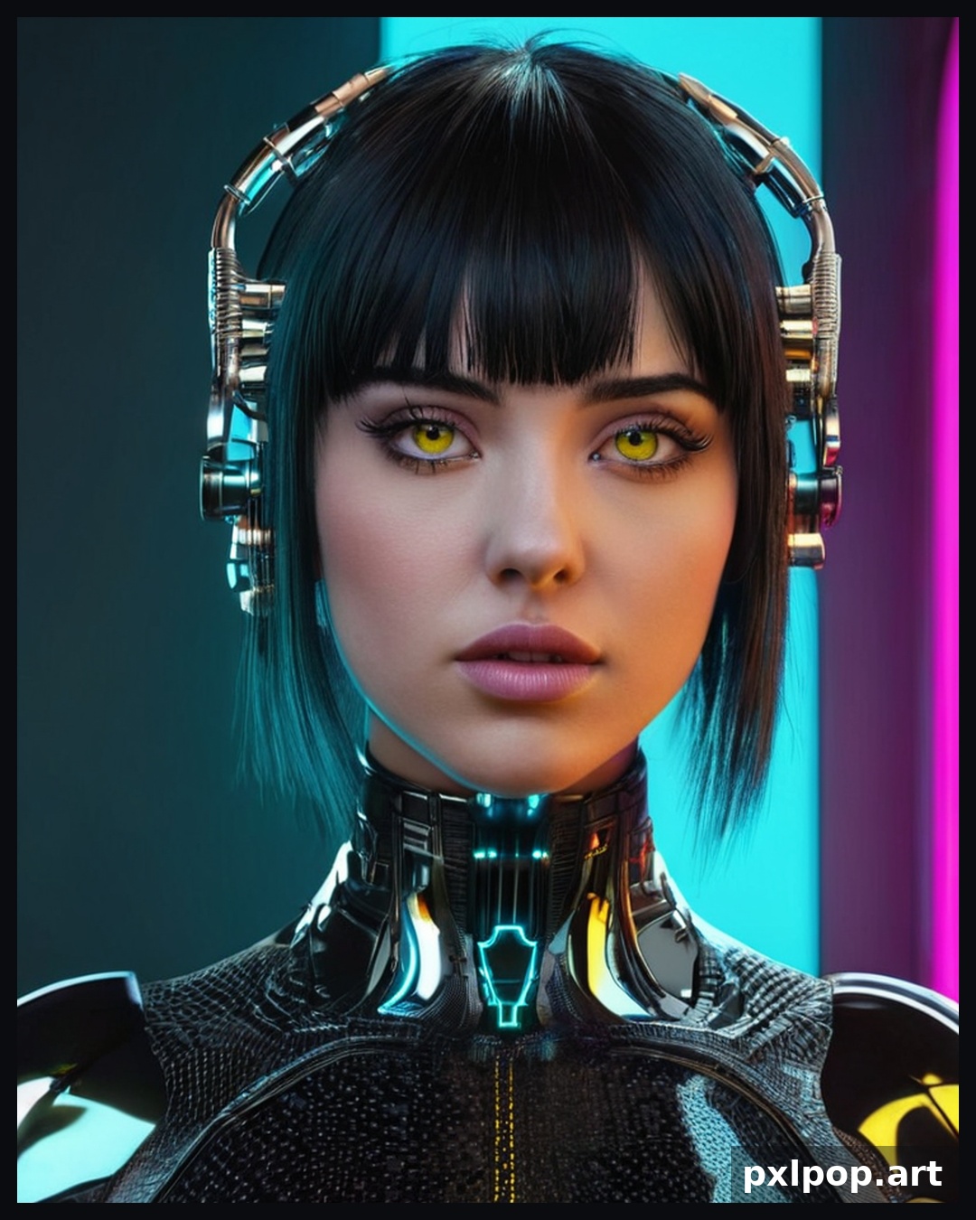 Realistisch cybernetisch portret met neonlicht